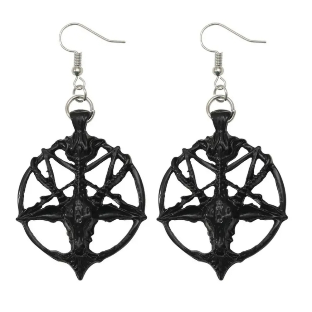 Baphomet Pentagram Earrings in Black